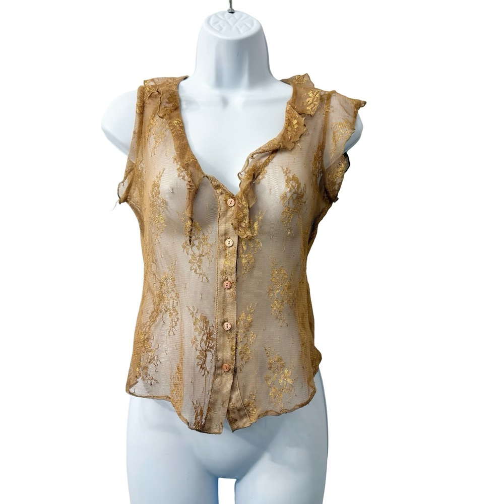 vintage volume one gold sheer lace button-up top Fairy Grunge Size‎ S/M